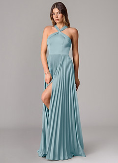 Azazie Afra Brautjungfernkleider A-Linie Plissee Stretch-Satin Kleid Stimmungsvolles Blau image4