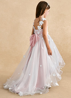 Azazie Celia vestidos de niña de las flores Vestido de Rosa Empolvado de Tul de Corte en A con Encaje image5