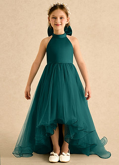 Azazie Melina Robe Demoiselle D'honneur Fillette Robe Trapèze en Tulle Plissé Paon image5