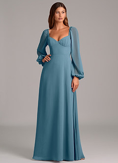 Azazie Annistyn Robes de demoiselle d'honneur Robe Trapèze en Mousseline de soie Manche longue Bermude image3