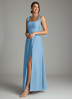 Azazie Debra Bridesmaid Dresses Steel Blue A-Line with Pockets Chiffon Convertible Dress image8
