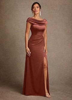 Azazie Irvine Mother of the Bride Dresses Auburn A-Line Pleated Stretch Satin Dress image4