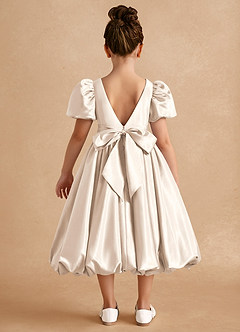 Azazie Jellybean Flower Girl Dresses White Alabaster Ball-Gown Ruched Matte Satin Dress image2