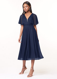 Azazie Tinsley Bridesmaid Dresses A-Line Pleated Mesh Tea-Length Dress image2