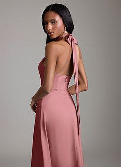 Azazie Tracie Bridesmaid Dresses Amethyst A-Line Side Slit Stretch Satin Dress image6