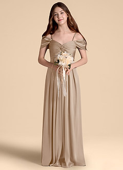 Azazie Kaitlynn Junior Vestido de Gris Pardo de Satén Elástico de Corte en A con Vestidos sin tirantes image4