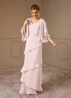 Azazie OHara Mère de la mariée Robes Robe Trapèze en Mousseline de soie Col V Rose Pâle image3