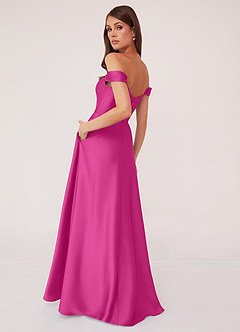 Barbie ♥ Azazie Bridesmaid Dresses Fuchsia A-Line Off the Shoulder Stretch Satin Convertible Dress image3