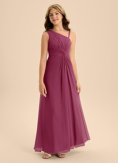 Azazie Brooke Junior Mulberry A-Line Side Slit Chiffon Dress image5