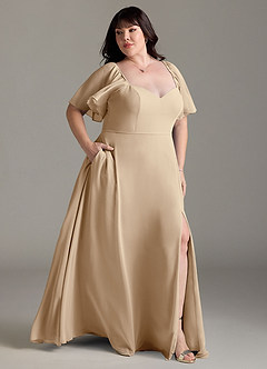 Azazie Chloe Robes de demoiselle d'honneur Robe Trapèze en Mousseline de soie Encolure en Forme de Cœur Champagne image10