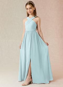 Azazie Jiya Junior Mist A-Line Pleated Chiffon Dress image1