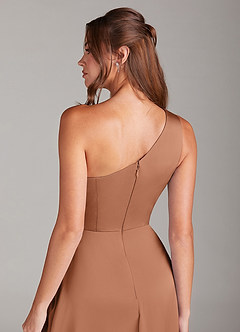 Azazie Brooke Bridesmaid Dresses Bronzer A-Line One Shoulder Stretch Satin Dress image2