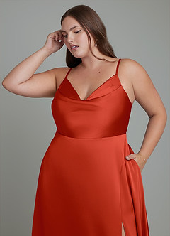 Azazie Sarella Robes de demoiselle d'honneur Robe Trapèze en Satin extensible Plissé Rouille image9