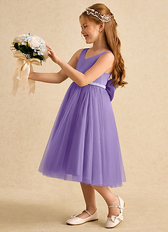 Azazie Firefly vestidos de niña de las flores Vestido de Tahití de Satin Mate de Corte En A con Lazo image1