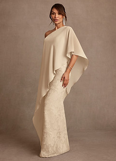 Azazie Wilma Mère de la mariée Robes Robe Fourreau en Blumen-Burnout Une épaule Champagne image2