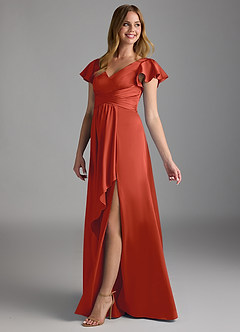 Azazie Omari Bridesmaid Dresses Rust A-Line Stretch Satin Dress image5