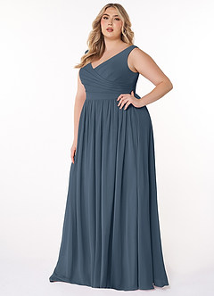 Azazie Keyla Bridesmaid Dresses Neptune A-Line V-Neck Pleated Chiffon Dress image8