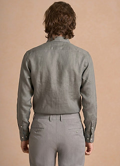 front Elliot Salie Groen Overhemd van 100% linnen