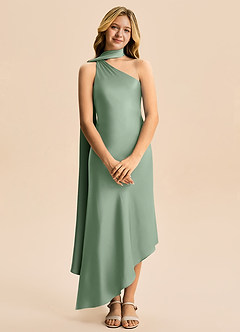 Azazie Briony Junior Etui Plissee Stretch-Satin Kleid Matcha image7