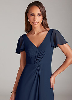 Azazie Soren Bridesmaid Dresses Dark Navy A-Line Ruched Chiffon Dress image6