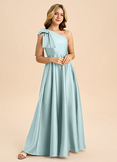 Azazie Penguin Junior Abito A-Line in Raso Elasticizzato Fiocco Sea Glass image4