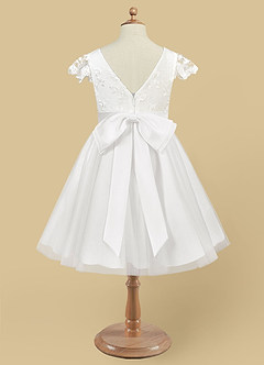 Azazie Vetty Flower Girl Dresses Ivory White A-Line Lace Tulle Dress image10