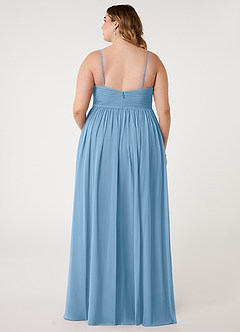 Azazie Alia Abiti da Damigella Abito A-Line in Chiffon Plissettato Blu Acciaio image7