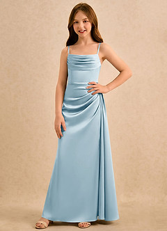 Azazie Shyla Girls Formal Blomsterpigekjoler Skede Plisseret Stræk satin Gulv-længde Kjole image4