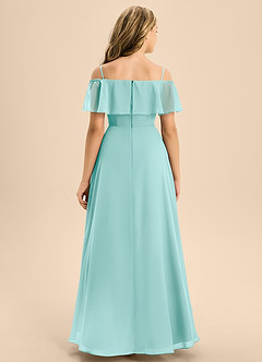 Azazie Maggie Junior Aqua A-Line Off the Shoulder Chiffon Dress image6