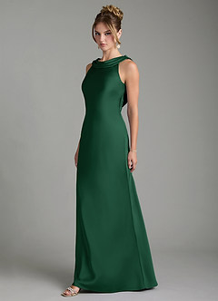 Azazie Aussie Bridesmaid Dresses Dark Green Sheath Pleated Stretch Satin Dress image4