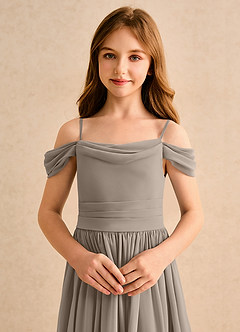 Azazie Shia Girls Formal Blumenmädchenkleider A-Linie Schulterfrei Chiffon Kleid Taupe image6
