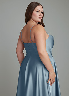 Azazie Elle Bridesmaid Dresses Dusty Blue A-Line Pleated Stretch Satin Dress image15