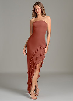 Azazie Lanette Bridesmaid Dresses Auburn Sheath Ruched Chiffon Dress image1