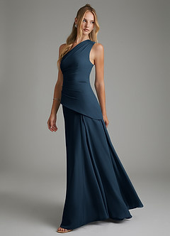 Azazie Holly Bridesmaid Dresses Dark Navy A-Line Corset Chiffon Dress image4