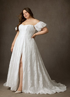 Azazie Gladiola Vestidos de noiva Vestido Diamante Branco de Jacquard Floral Burnout de Vestido de baile com Decote em coração image18