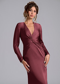 Azazie Tria Final Sale Merlot Mermaid Long Sleeve Stretch Satin Dress image5
