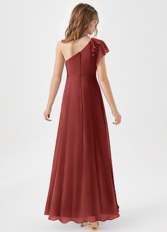 Azazie Arabella Junior Robe Trapèze en Mousseline de soie Drapé Terracotta image6