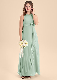 Azazie Lilenne Junior Agave A-Line Bow Chiffon Dress image3