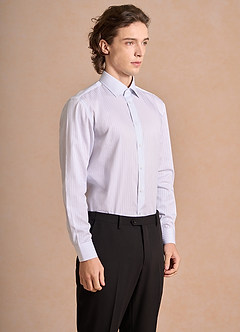 front Aiden Light Oxford Blue 100% Cotton Non-Iron Striped Dress Shirt