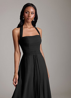 Azazie Clarisa Bridesmaid Dresses Black A-Line Pleated Chiffon Dress image3