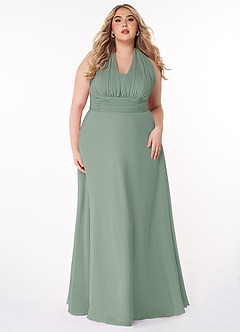 Azazie Fifi Robes de demoiselle d'honneur Robe Trapèze Convertible en Mousseline de soie Sans bretelles Sauge D'argent image12