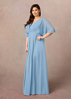 Azazie Oksana vestidos de madre de la novia Vestido de Azul Pálido de Gasa de Corte en A con Cuello en V Plisado image8