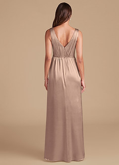 Azazie Tanicia Bridesmaid Dresses Taupe A-Line Pleated Metallic Satin Dress image6