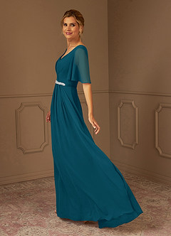 Azazie Tricia Abiti per la Madre della Sposa Abito A-Line in Chiffon con Scollo a V a Pieghe Blu Inchiostro image2