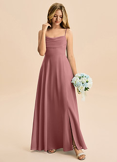 Azazie Bear Junior Desert Rose A-Line Pleated Chiffon Dress image3