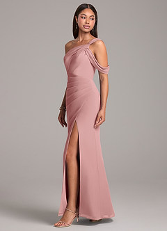 Azazie Wynter Bridesmaid Dresses Dusty Rose Sheath Off the Shoulder Chiffon Dress image3