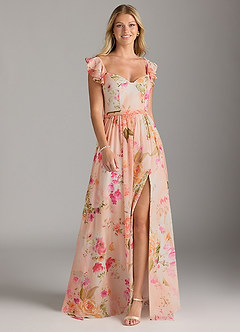 Azazie Nalin Bridesmaid Dresses Abstract Bouquet Floral A-Line Ruched Chiffon Dress image1