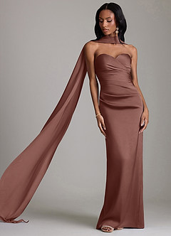 Azazie Sonora Brudtärnklänningar Klä av Tubklänning i Stretch Satin Axelbandslös Espresso image8