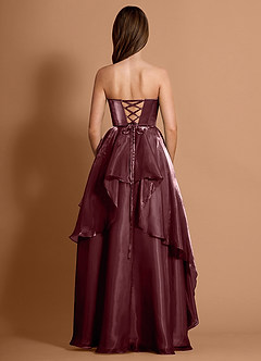 Dahlia Wine Satin Faced Chiffon Ruffled A-line Prom Dress image2