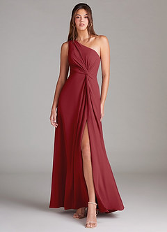 Azazie Brooke Bridesmaid Dresses Pomegranate A-Line One Shoulder Chiffon Dress image1